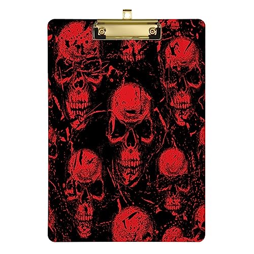 Red Skulls Klemmbretter, Kunststoff, A4, Buchstabengröße, Klemmbrett, Acryl, 31,8 x 22,9 cm, mit flachem Clip, für Krankenschwestern, Studenten, Büro, silberfarbener Clip Red Skulls Klemmbretter, Kunststoff, A4, Buchstabengröße, Klemmbrett, Acryl, 31,8 x 22,9 cm, mit flachem Clip, für Krankenschwestern, Studenten, Büro, silberfarbener Clip von SJOAOAA