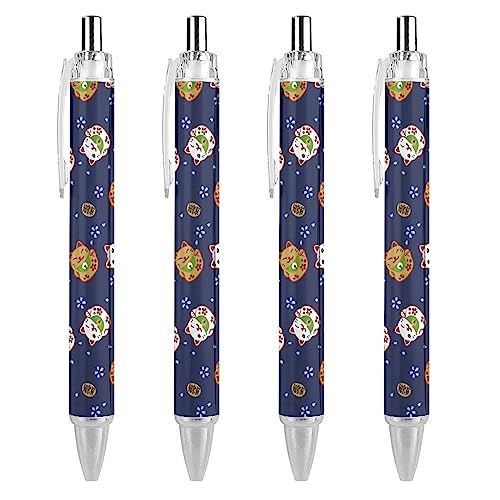 SJOAOAA Japanische Glückskatzen 0,5 mm Kugelschreiber, einziehbarer Kugelschreiber mit Griff, 4 Stück, 4 Stück von SJOAOAA