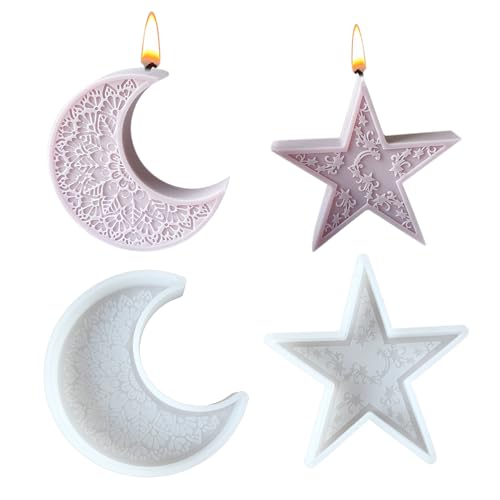 SJUIEIO 2-teiliges Stern- und Mond-Silikonform-Set – Halbmond, Stern-Design – geeignet für Tropfkleber, Duftkerzen und Gips – DIY-Schreibtisch-Ornamente, Herstellung von Atmosphärendekoration SJUIEIO 2-teiliges Stern- und Mond-Silikonform-Set – Halbmond, Stern-Design – geeignet für Tropfkleber, Duftkerzen und Gips – DIY-Schreibtisch-Ornamente, Herstellung von Atmosphärendekoration von SJUIEO