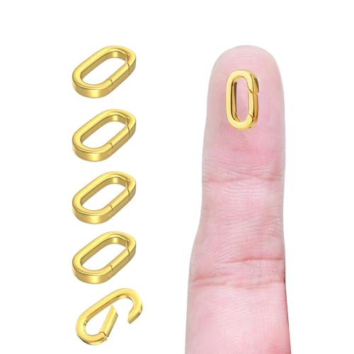SJUIEO 5-teilige, 18 Karat vergoldete, ovale Schmuckverschlüsse mit schließendem Federring zur Herstellung von Schmuck, Halsketten und Armbändern (14 x 7,8 x 2,2 mm) von SJUIEO