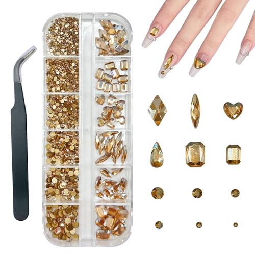 SJUIEO 750 Stück Champagner-Strass-Nagelkunst-Dekoration, Herzform, Diamant-Wasserwürfel, Wassertropfenform, Nagelzubehör, Damen-Nagel-Dekoration, Nagel, DIY, Nagelform SJUIEO 750 Stück Champagner-Strass-Nagelkunst-Dekoration, Herzform, Diamant-Wasserwürfel, Wassertropfenform, Nagelzubehör, Damen-Nagel-Dekoration, Nagel, DIY, Nagelform von SJUIEO