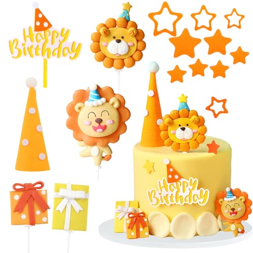 SJUNJIE 15 Stück Löwen Tortendeko Happy Birthday Tortendeko Orange Kuchendeko Geburtstag Löwen Cupcake Topper Dschungel Deko mit Partyhut Geschenk Stern für Junge und Mädchen Torten Deko SJUNJIE 15 Stück Löwen Tortendeko Happy Birthday Tortendeko Orange Kuchendeko Geburtstag Löwen Cupcake Topper Dschungel Deko mit Partyhut Geschenk Stern für Junge und Mädchen Torten Deko von SJUNJIE