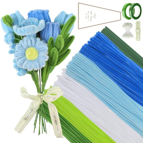 SJUNJIE 400 Stück Pfeifenreiniger Blumen Blau Pfeifenputzer zum Basteln 5 Farben mit 30 Grün Basteldraht 400 Staubgefäße 2 Klebeband Geschenkband Geschenkpapier für DIY Dekorationen SJUNJIE 400 Stück Pfeifenreiniger Blumen Blau Pfeifenputzer zum Basteln 5 Farben mit 30 Grün Basteldraht 400 Staubgefäße 2 Klebeband Geschenkband Geschenkpapier für DIY Dekorationen von SJUNJIE