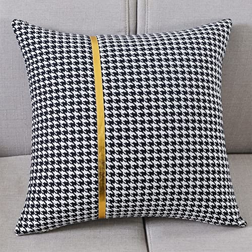 Dekorative Kissenbezüge mit Hahnentrittmuster, 2 Stück, Kissenbezüge mit goldenen Lederstreifen, quadratischer Kissenbezug for das Sofa (A, 60 x 60 cm)(A,60x60cm) von SJZHUYUE