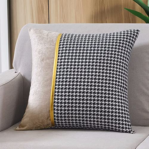 Dekorative Kissenbezüge mit Hahnentrittmuster, 2 Stück, Kissenbezüge mit goldenen Lederstreifen, quadratischer Kissenbezug for das Sofa (A, 60 x 60 cm)(Grey,50x50cm) von SJZHUYUE