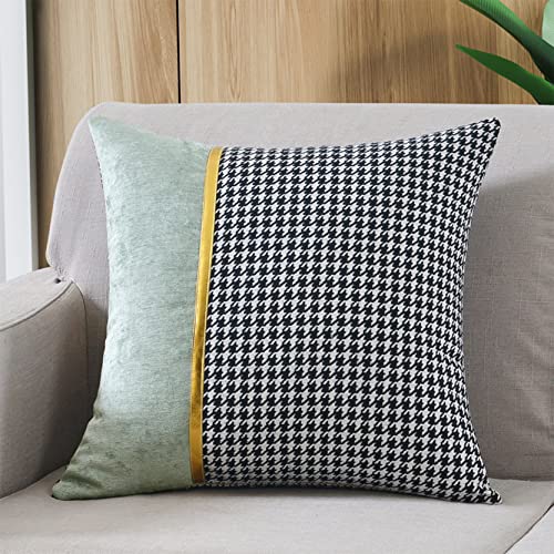 Dekorative Kissenbezüge mit Hahnentrittmuster, 2 Stück, Kissenbezüge mit goldenen Lederstreifen, quadratischer Kissenbezug for das Sofa (A, 60 x 60 cm)(Light Blue,50x50cm) von SJZHUYUE