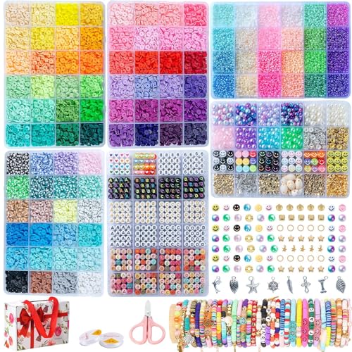 SJZWSD Freundschaftsarmband-Bastelset, 6 Boxen – 16.000 Stück Tonperlen, Rocailles- und Glasperlen-Kollektion, Buchstabenperlen, Charms SJZWSD Freundschaftsarmband-Bastelset, 6 Boxen – 16.000 Stück Tonperlen, Rocailles- und Glasperlen-Kollektion, Buchstabenperlen, Charms von SJZWSD