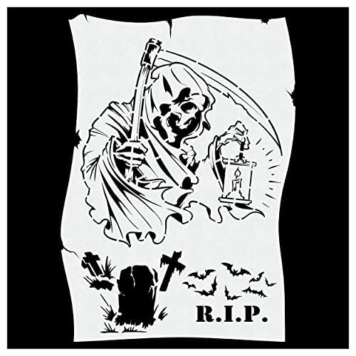 Herterich Products Airbrush Schablone Sensenmann Reaper | Graffiti & Tattoo Stencil | Wiederverwendbar & Lösungsmittelresistent | Mylar 0,1-0,2 cm | Für Sprays, Acryl & Airbrush von SK-Brush