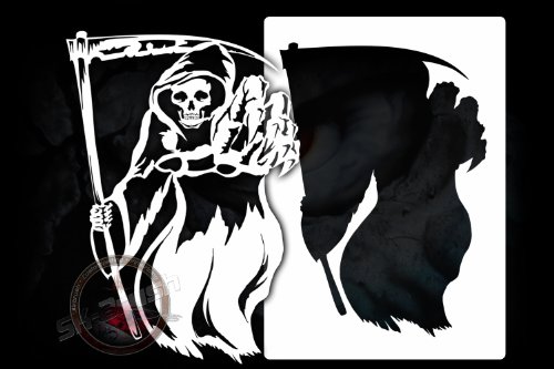 Herterich Products Airbrush Schablone Sensenmann Grim Reaper | Totenkopf Skull Stencil | Wiederverwendbar & Lösungsmittelresistent | Mylar 0,1-0,2 cm | Für Sprays, Acryl & Airbrush Herterich Products Airbrush Schablone Sensenmann Grim Reaper | Totenkopf Skull Stencil | Wiederverwendbar & Lösungsmittelresistent | Mylar 0,1-0,2 cm | Für Sprays, Acryl & Airbrush von SK-Brush