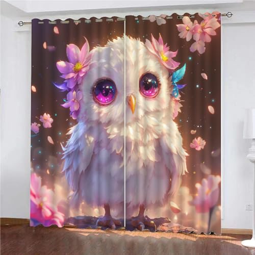 SK-YBB Blickdichte Vorhang 160x140cm Breite Eule Kinder Cartoon Dekor Fenstervorhang leichte Mikrofaser Schlafzimmer Dekor Tier von SK-YBB