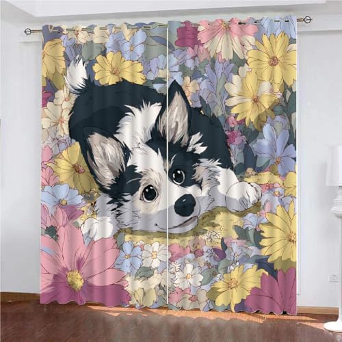 SK-YBB Blickdichte Vorhang 160x140cm Breite Hund Kinder Cartoon Dekor Fenstervorhang leichte Mikrofaser Schlafzimmer Dekor Tier von SK-YBB