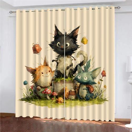 SK-YBB Blickdichte Vorhang 160x140cm Breite Kätzchen Kinder Cartoon Dekor Fenstervorhang leichte Mikrofaser Schlafzimmer Dekor Tier von SK-YBB