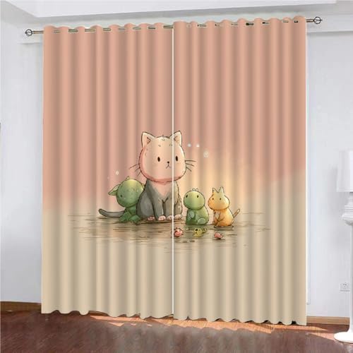 SK-YBB Blickdichte Vorhang 160x140cm Breite Kätzchen Kinder Cartoon Dekor Fenstervorhang leichte Mikrofaser Schlafzimmer Dekor Tier von SK-YBB