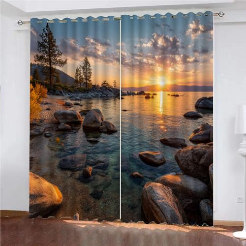 SK-YBB Blickdichte Vorhang 160x140cm Breite Sonnenuntergangslandschaft Kinder Cartoon Dekor Fenstervorhang leichte Mikrofaser Schlafzimmer Dekor Natur von SK-YBB