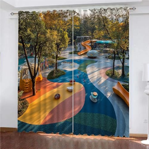 SK-YBB Blickdichte Vorhang 160x140cm Breite Spielplatz Kinder Cartoon Dekor Fenstervorhang leichte Mikrofaser Schlafzimmer Dekor Garten von SK-YBB