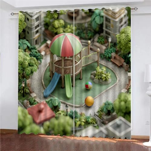 SK-YBB Blickdichte Vorhang 160x140cm Breite Spielplatz Kinder Cartoon Dekor Fenstervorhang leichte Mikrofaser Schlafzimmer Dekor Garten von SK-YBB