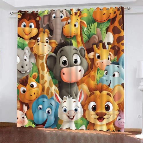 SK-YBB Blickdichte Vorhang 160x140cm Breite Zoo Kinder Cartoon Dekor Fenstervorhang leichte Mikrofaser Schlafzimmer Dekor Tier von SK-YBB