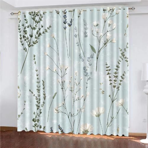 SK-YBB Vorhänge Blickdicht 160x140cm Anlage Thermovorhang Gemustert Blickdichte Vorhänge Blumen Vorhang Kinderzimmer 2Er Set Thermo Verdunklungsvorhänge von SK-YBB