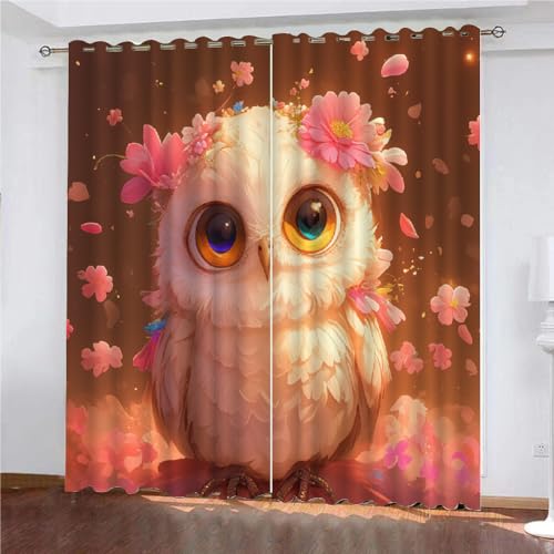 SK-YBB Vorhänge Blickdicht 160x140cm Eule Thermovorhang Gemustert Blickdichte Vorhänge Tier Vorhang Kinderzimmer 2Er Set Thermo Verdunklungsvorhänge von SK-YBB