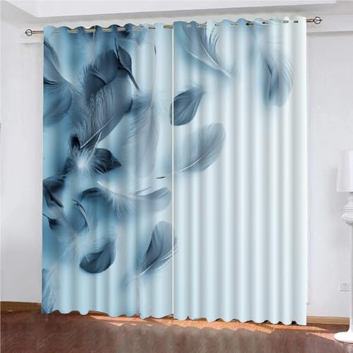 SK-YBB Vorhänge Blickdicht 160x140cm Feder Thermovorhang Gemustert Blickdichte Vorhänge Vorhang Kinderzimmer 2Er Set Thermo Verdunklungsvorhänge von SK-YBB