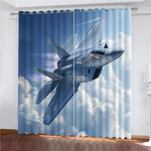 SK-YBB Vorhänge Blickdicht 160x140cm Flugzeug Thermovorhang Gemustert Blickdichte Vorhänge Vorhang Kinderzimmer 2Er Set Thermo Verdunklungsvorhänge von SK-YBB