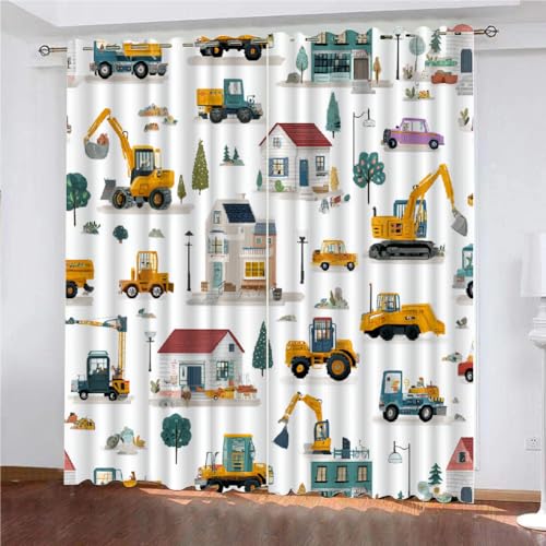 SK-YBB Vorhänge Blickdicht 160x140cm LKW Thermovorhang Gemustert Blickdichte Vorhänge Spielzeugauto Vorhang Kinderzimmer 2Er Set Thermo Verdunklungsvorhänge von SK-YBB