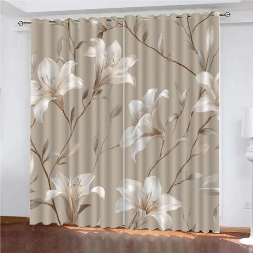 SK-YBB Vorhänge Blickdicht 160x140cm Lilie Thermovorhang Gemustert Blickdichte Vorhänge Anlage Vorhang Kinderzimmer 2Er Set Thermo Verdunklungsvorhänge von SK-YBB