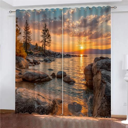 SK-YBB Vorhänge Blickdicht 160x140cm Natur Thermovorhang Gemustert Blickdichte Vorhänge Sonnenuntergangslandschaft Vorhang Kinderzimmer 2Er Set Thermo Verdunklungsvorhänge von SK-YBB