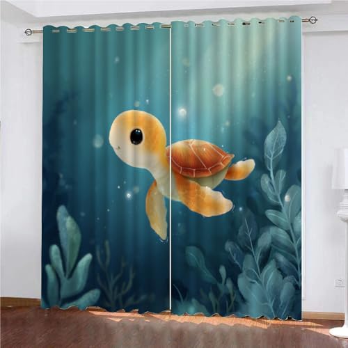 SK-YBB Vorhänge Blickdicht 160x140cm Schildkröte Thermovorhang Gemustert Blickdichte Vorhänge Tier Vorhang Kinderzimmer 2Er Set Thermo Verdunklungsvorhänge von SK-YBB