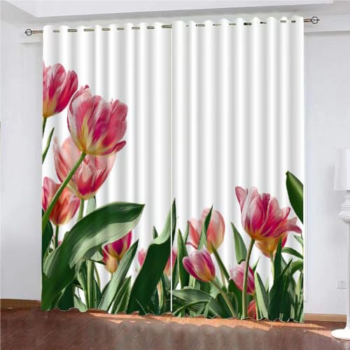 SK-YBB Vorhänge Blickdicht 160x140cm Tulpe Thermovorhang Gemustert Blickdichte Vorhänge Anlage Vorhang Kinderzimmer 2Er Set Thermo Verdunklungsvorhänge von SK-YBB