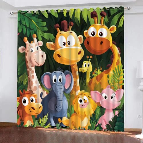 SK-YBB Vorhänge Blickdicht 160x140cm Zoo Thermovorhang Gemustert Blickdichte Vorhänge Tier Vorhang Kinderzimmer 2Er Set Thermo Verdunklungsvorhänge von SK-YBB