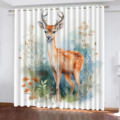 Vorhänge Blickdicht 230x234 cm Bambi Vorhänge mit Ösen Wärmeisolierend Kitz Gardine Polyester 2Er Set von SK-YBB