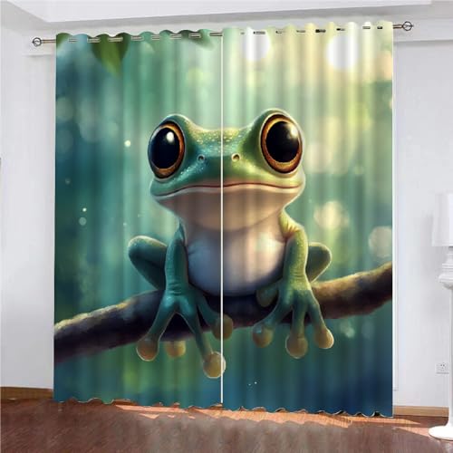 Vorhang Kinderzimmer Schlafzimmer Wohnzimmer Gardinen Mit Ösen Frosch Vorhänge Blickdicht 214x264 cm Tier für Kinderzimmer Wohnzimmer 2Er Set von SK-YBB