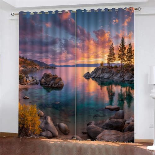 Vorhang Kinderzimmer Schlafzimmer Wohnzimmer Gardinen Mit Ösen Natur Vorhänge Blickdicht 214x264 cm Sonnenuntergangslandschaft für Kinderzimmer Wohnzimmer 2Er Set von SK-YBB