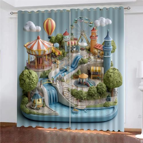 Vorhang Kinderzimmer Schlafzimmer Wohnzimmer Gardinen Mit Ösen Spielplatz Vorhänge Blickdicht 214x264 cm Paradies für Kinderzimmer Wohnzimmer 2Er Set von SK-YBB
