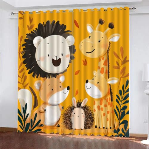 Vorhang Kinderzimmer Schlafzimmer Wohnzimmer Gardinen Mit Ösen Zoo Vorhänge Blickdicht 214x264 cm Tier für Kinderzimmer Wohnzimmer 2Er Set von SK-YBB