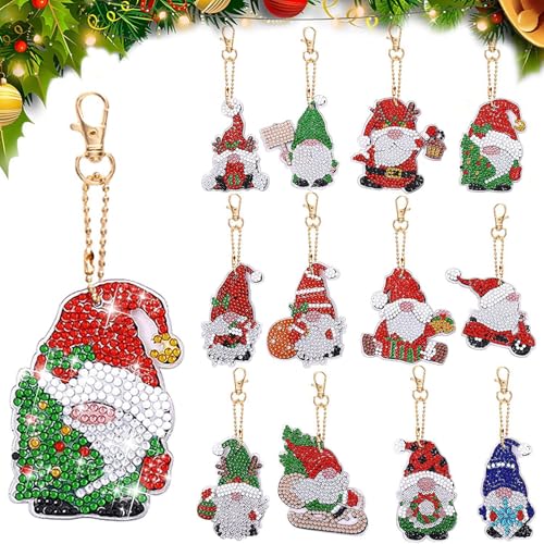 SKDFHOD 12 Stück DIY Diamond Painting Schlüsselanhänger, Diamond Painting Kinder, 5D Diamond Art Painting Weihnachten, Schlüsselanhänger für Kinder Erwachsene, Weihnachten von SKDFHOD