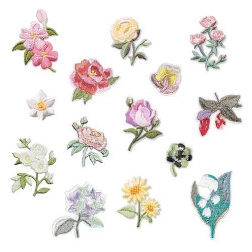 14 Stück Blumen patches zum Aufbügeln, Bestickte Aufnäher Bügelflicken Bügel Patches, Aufnäher zum Aufbügeln, Patches Klett, Bügelbilder für Hosen, Hut, Jeans, Hemden & Jacken, DIY-Zubehör von SKDFHOD