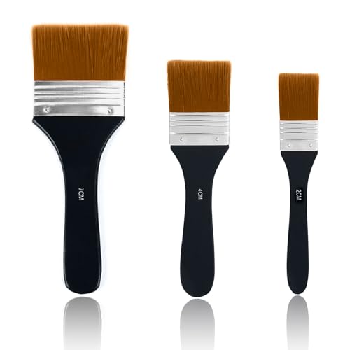 3 Stück Pinselset Acrylfarben, 20/40/70mm Farben Streichen Pinse, Künstler Lackierpinsel Flache Borsten Nylon Pinsel Premium Lasurpinsel für Ölmalerei, Aquarellmalerei, Gouachemalerei von SKDFHOD