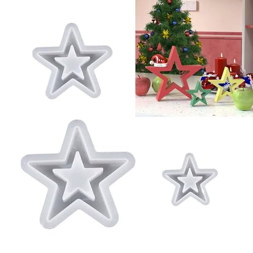 3 Stück Sterne Silikonform Weihnachten, Gießformen Silikon Sterne, Silikon Gießform Kerzenform Weihnachten, Silikonform Stern Kerzenhalter Star Christmas Silicone Mold für Bastelarbeiten (Hollow) von SKDFHOD