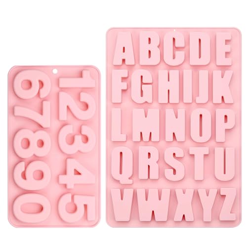 SKDFHOD Silikonform Buchstaben und Zahlen, Gießformen Groß Zahlenform zum Backen, Silikon 3D A-Z & 0-9 Alphabet Silikonformen Zahlenform Kuchen Form für Tortendekoration Kekse und Eiswürfel, Rosa von SKDFHOD
