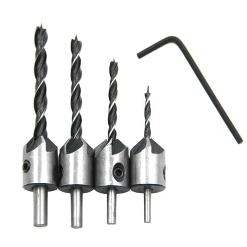 4-teiliges dreizackiges Senkbohrer-Set für die Holzbearbeitung, 3–6 mm, Reibbohrer, Schraubenfasbohrer, Lochöffner-Werkzeugset 4-teiliges dreizackiges Senkbohrer-Set für die Holzbearbeitung, 3–6 mm, Reibbohrer, Schraubenfasbohrer, Lochöffner-Werkzeugset von SKFGNX