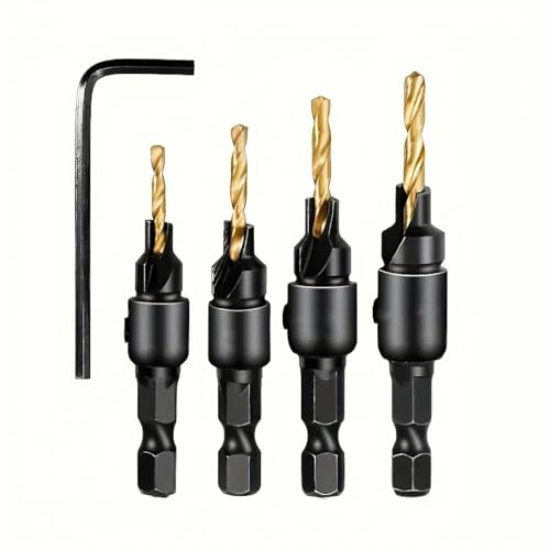 5-teiliges Senkbohrer-Set für die Holzbearbeitung, Bohren von Pilotlöchern für Schraubengrößen Nr. 5, Nr. 6, Nr. 8, Nr. 10, Nr. 12, Fräser für Schraubenlöcher (Titanbeschichtung 6–12) von SKFGNX