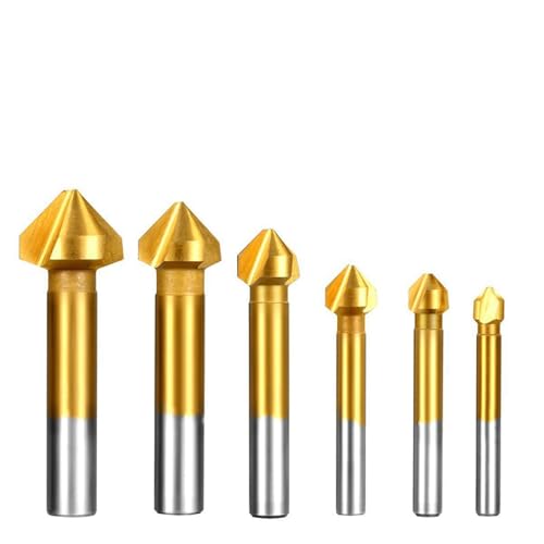 Anfasfräser-Werkzeug, Senkbohrer-Set, Metall, Holz, 3-schneidig, 90 Grad, Schnellarbeitsstahl, titanbeschichtetes Entgratungsloch (Fasenfräser GD) von SKFGNX