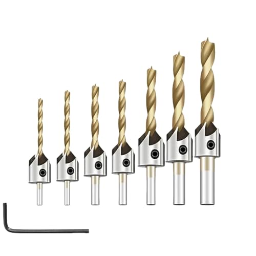 Senkbohrer-Set, Schnellarbeitsstahl, für Holzfasenbohrungen, Holzbearbeitungswerkzeug, Zimmerei-Reibahle, Senkbohrer, Pilotlochschnitt (Senker-Bit GD) von SKFGNX