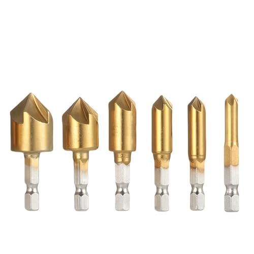 Senker-Bohrer-Set, Fase, 1/4 Zoll Sechskant, 5-schneidiger Senker, Fräser für Holz, Weichmetall, Gummi, Kunststoff, Holzbearbeitung Senker-Bohrer-Set, Fase, 1/4 Zoll Sechskant, 5-schneidiger Senker, Fräser für Holz, Weichmetall, Gummi, Kunststoff, Holzbearbeitung von SKFGNX