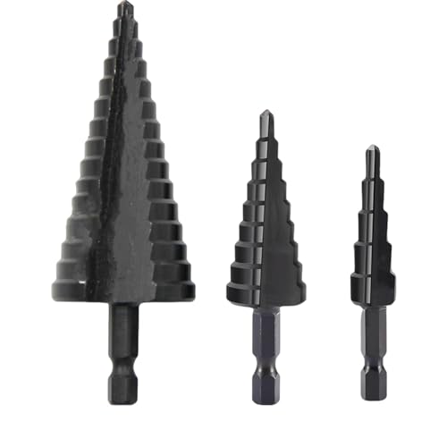 Stufenbohrer mit Sechskantschaft und gerader Nut, schwarz, 3–12/4–12/4–20/4–32 mm, Reibstufenbohrer, Turmbohrer-Werkzeugsatz (großes 3-teiliges Set) von SKFGNX