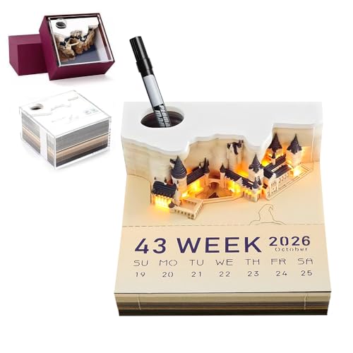 3D Castle Notizblock-Kalender, 2026 Schreibtischkalender, Notizblock mit LED-Lichtern von SKIKHN