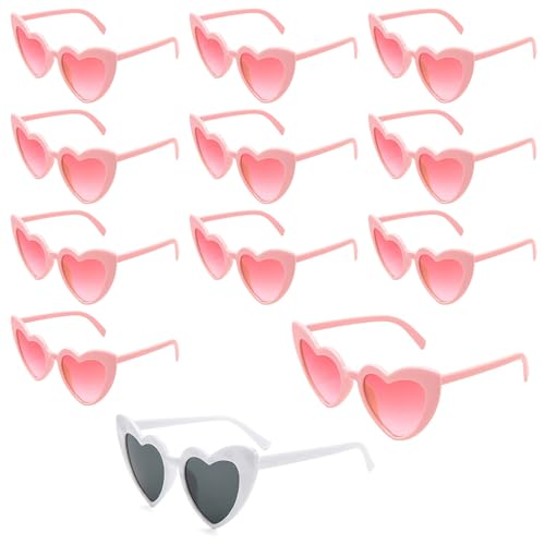 SKIKHN 12 Stück Herz Sonnenbrille, Herz Party Brillen, Herzförmige Sonnenbrille für Strand Party Foto Requisiten, Hochzeits-Accessoires, Bridesmaid Gift (Weiß + Rosa) von SKIKHN