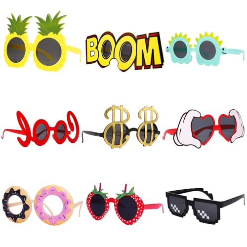 SKIKHN Party Brille, 9 Paar Lustige Sonnenbrille, Lustige Hawaiianische Brillen, Party Sonnenbrille für Strand Thema, Fotoautomaten-Requisiten, Partyzubehör für Kinder, Jugendliche, Erwachsene von SKIKHN